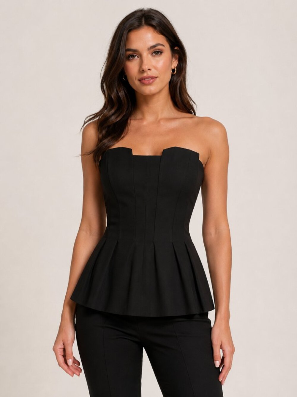 Reformation Ashlyn Black Strapless Pleated Peplum Corset Top Size 6